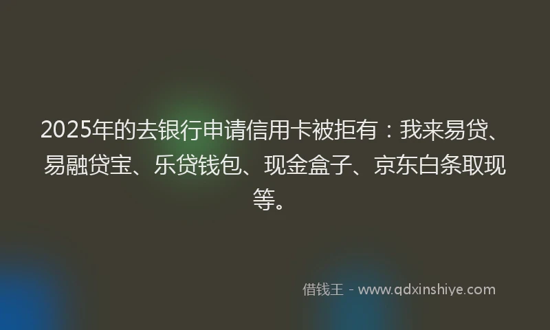 2025年的去银行申请信用卡被拒有：我来易贷、易融贷宝、乐贷钱包、现金盒子、京东白条取现等。