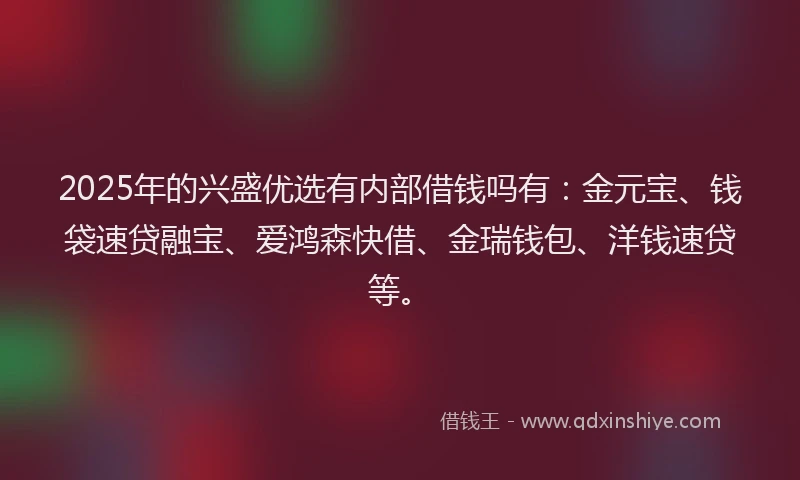 2025年的兴盛优选有内部借钱吗有：金元宝、钱袋速贷融宝、爱鸿森快借、金瑞钱包、洋钱速贷等。