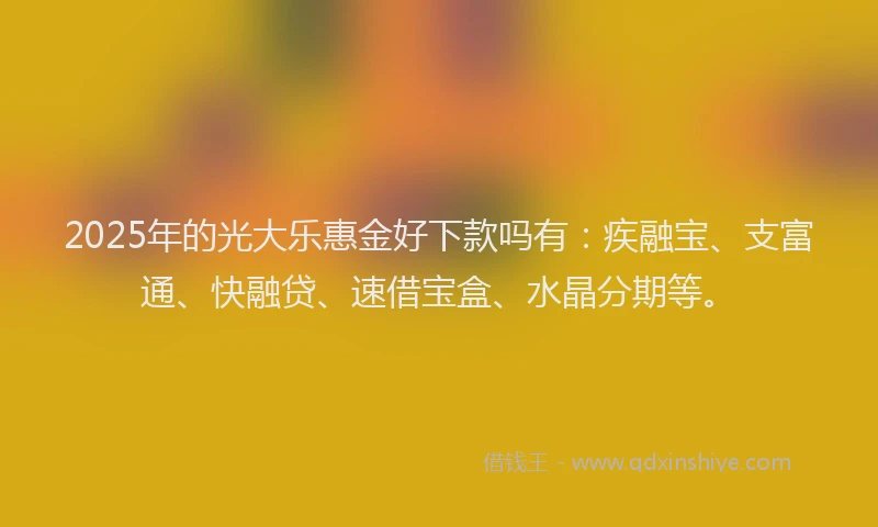 2025年的光大乐惠金好下款吗有：疾融宝、支富通、快融贷、速借宝盒、水晶分期等。