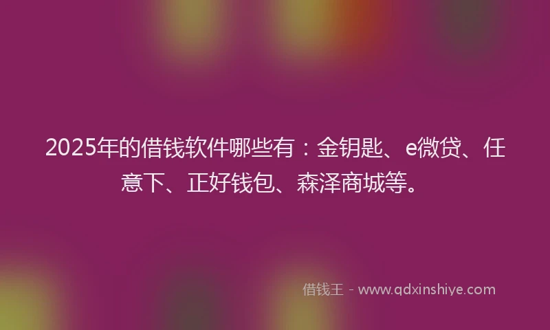 2025年的借钱软件哪些有：金钥匙、e微贷、任意下、正好钱包、森泽商城等。