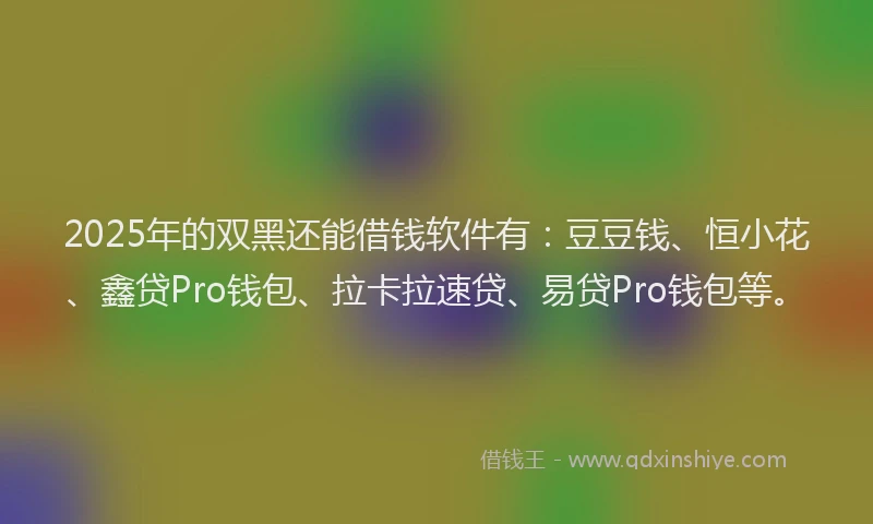 2025年的双黑还能借钱软件有：豆豆钱、恒小花、鑫贷Pro钱包、拉卡拉速贷、易贷Pro钱包等。