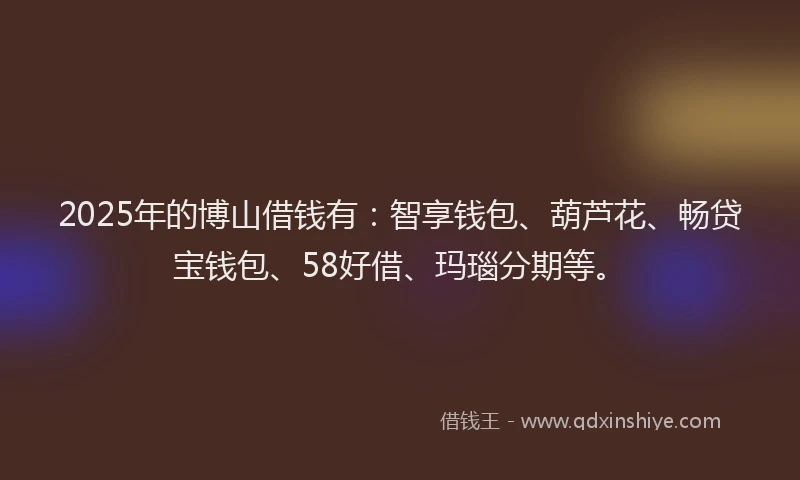 2025年的博山借钱有：智享钱包、葫芦花、畅贷宝钱包、58好借、玛瑙分期等。