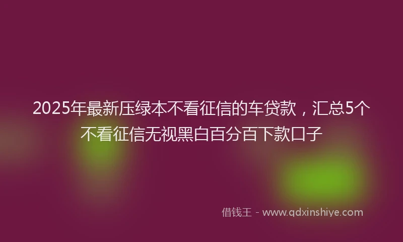 2025年最新压绿本不看征信的车贷款，汇总5个不看征信无视黑白百分百下款口子