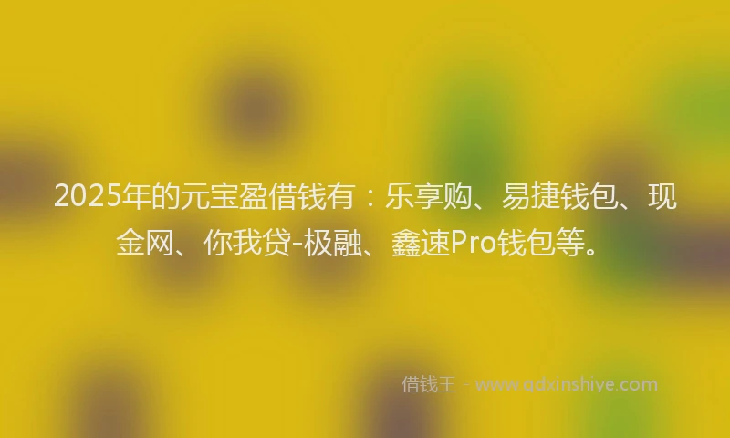 2025年的元宝盈借钱有：乐享购、易捷钱包、现金网、你我贷-极融、鑫速Pro钱包等。