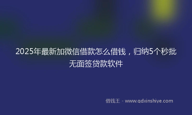 2025年最新加微信借款怎么借钱，归纳5个秒批无面签贷款软件