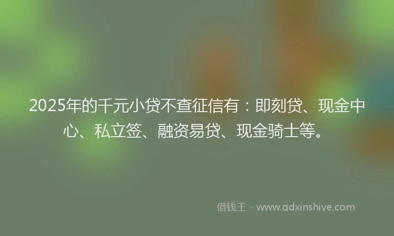 2025年的千元小贷不查征信有：即刻贷、现金中心、私立签、融资易贷、现金骑士等。