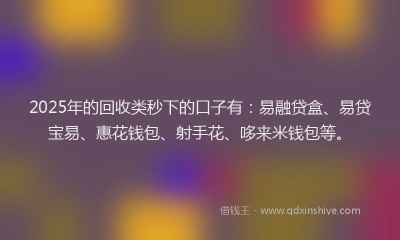 2025年的回收类秒下的口子有：易融贷盒、易贷宝易、惠花钱包、射手花、哆来米钱包等。