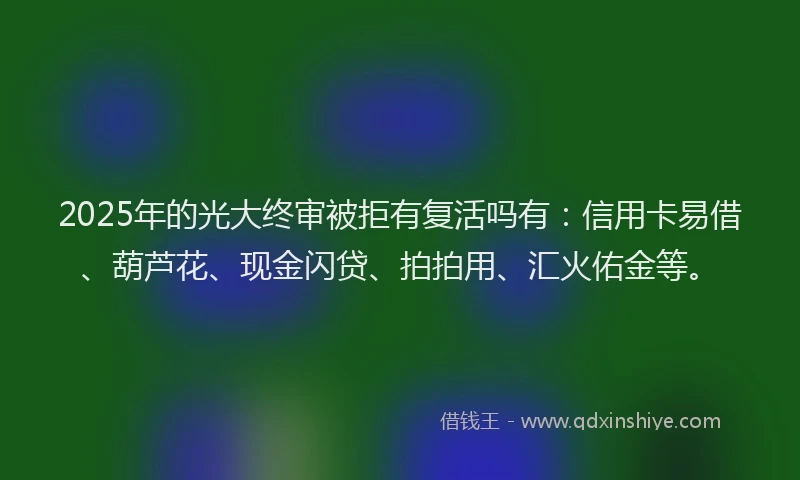 2025年的光大终审被拒有复活吗有：信用卡易借、葫芦花、现金闪贷、拍拍用、汇火佑金等。