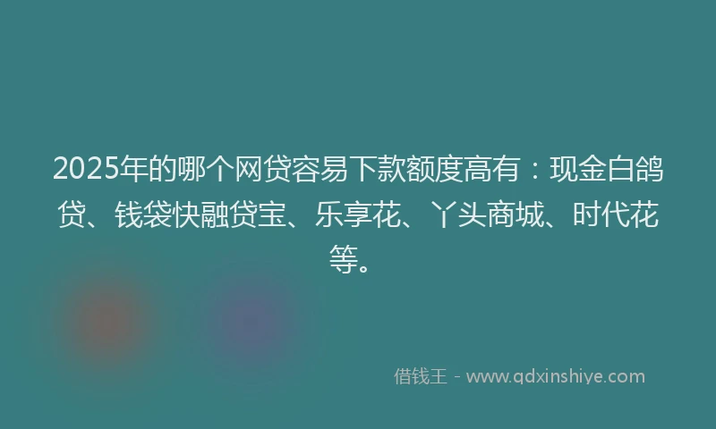 2025年的哪个网贷容易下款额度高有：现金白鸽贷、钱袋快融贷宝、乐享花、丫头商城、时代花等。