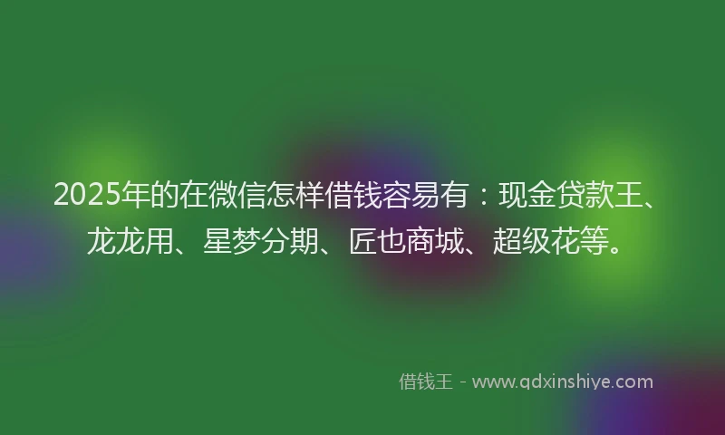 2025年的在微信怎样借钱容易有：现金贷款王、龙龙用、星梦分期、匠也商城、超级花等。