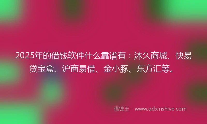 2025年的借钱软件什么靠谱有：沐久商城、快易贷宝盒、沪商易借、金小豚、东方汇等。