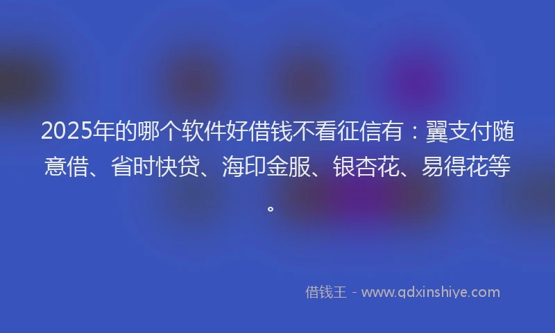 2025年的哪个软件好借钱不看征信有：翼支付随意借、省时快贷、海印金服、银杏花、易得花等。