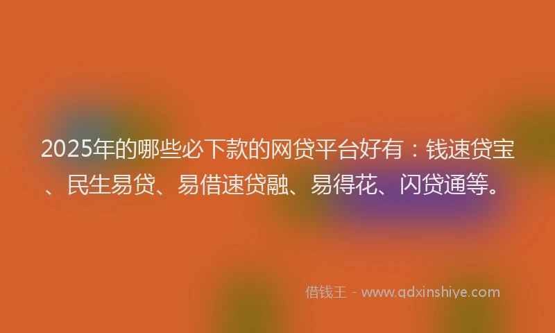 2025年的哪些必下款的网贷平台好有：钱速贷宝、民生易贷、易借速贷融、易得花、闪贷通等。