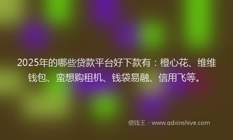 2025年的哪些贷款平台好下款有:橙心花、维维钱包、蛮想购租机、钱袋易融、信用飞等。