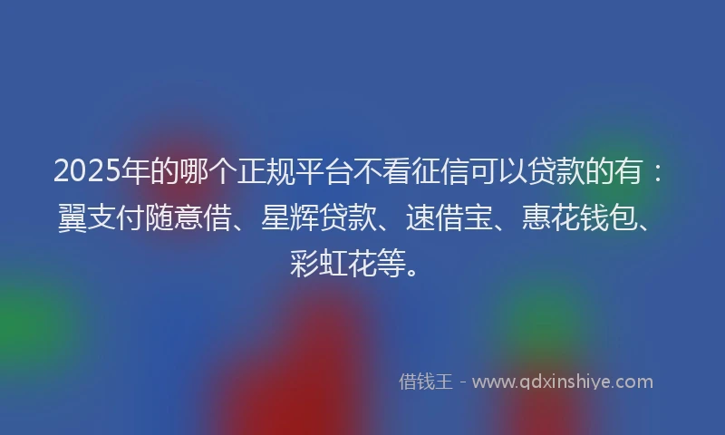 2025年的哪个正规平台不看征信可以贷款的有：翼支付随意借、星辉贷款、速借宝、惠花钱包、彩虹花等。