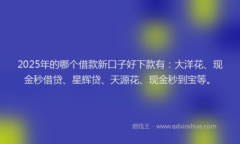 2025年的哪个借款新口子好下款有：大洋花、现金秒借贷、星辉贷、天源花、现金秒到宝等。