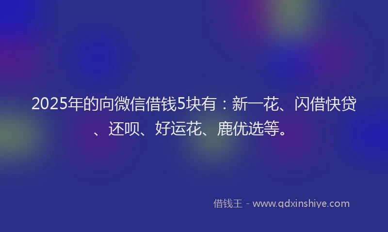 2025年的向微信借钱5块有：新一花、闪借快贷、还呗、好运花、鹿优选等。