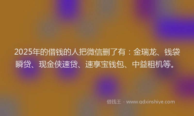 2025年的借钱的人把微信删了有：金瑞龙、钱袋瞬贷、现金侠速贷、速享宝钱包、中益租机等。