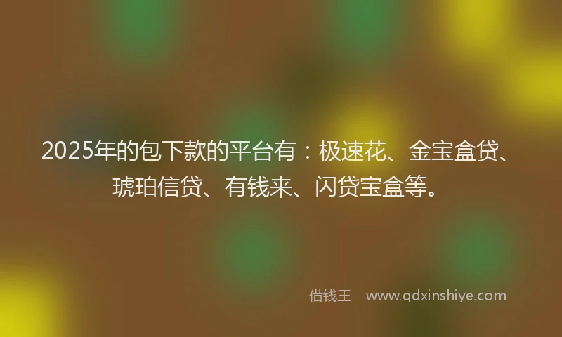 2025年的包下款的平台有：极速花、金宝盒贷、琥珀信贷、有钱来、闪贷宝盒等。