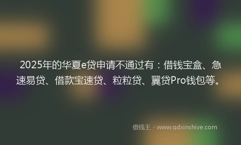 2025年的华夏e贷申请不通过有：借钱宝盒、急速易贷、借款宝速贷、粒粒贷、翼贷Pro钱包等。
