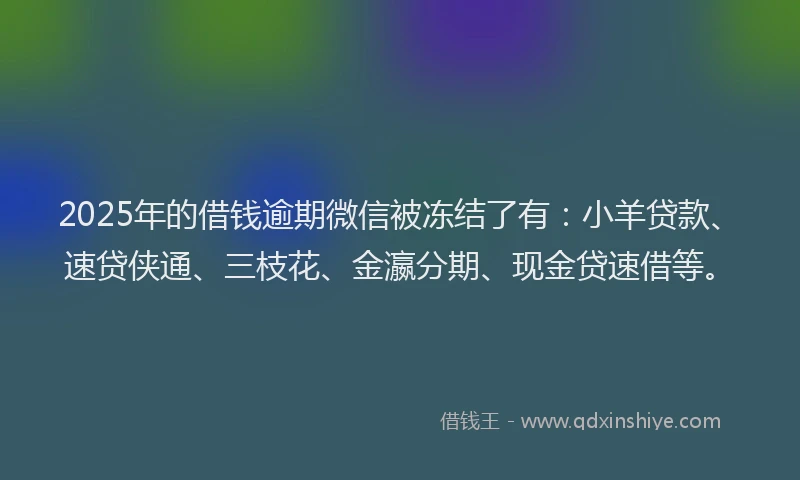 2025年的借钱逾期微信被冻结了有：小羊贷款、速贷侠通、三枝花、金瀛分期、现金贷速借等。