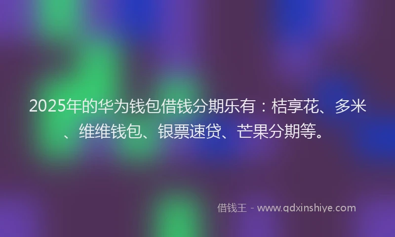 2025年的华为钱包借钱分期乐有：桔享花、多米、维维钱包、银票速贷、芒果分期等。