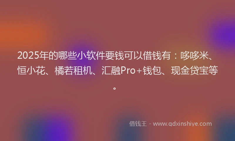 2025年的哪些小软件要钱可以借钱有：哆哆米、恒小花、橘若租机、汇融Pro+钱包、现金贷宝等。