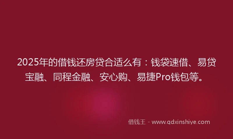 2025年的借钱还房贷合适么有：钱袋速借、易贷宝融、同程金融、安心购、易捷Pro钱包等。