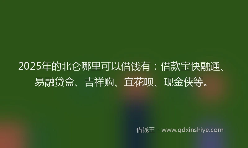 2025年的北仑哪里可以借钱有：借款宝快融通、易融贷盒、吉祥购、宜花呗、现金侠等。