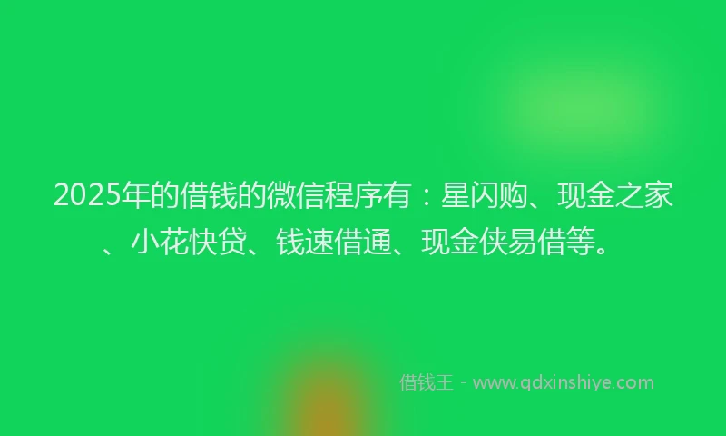 2025年的借钱的微信程序有：星闪购、现金之家、小花快贷、钱速借通、现金侠易借等。