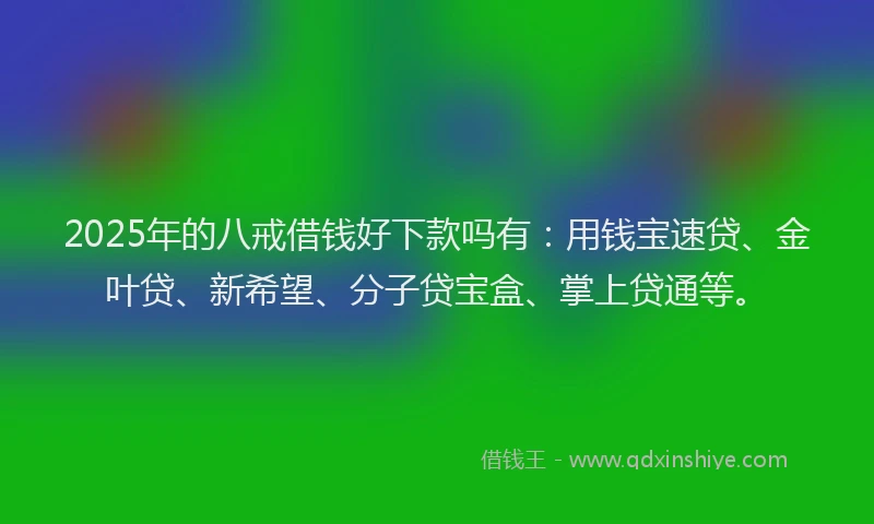 2025年的八戒借钱好下款吗有：用钱宝速贷、金叶贷、新希望、分子贷宝盒、掌上贷通等。