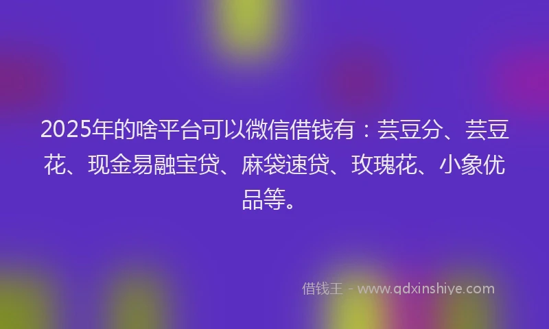 2025年的啥平台可以微信借钱有：芸豆分、芸豆花、现金易融宝贷、麻袋速贷、玫瑰花、小象优品等。