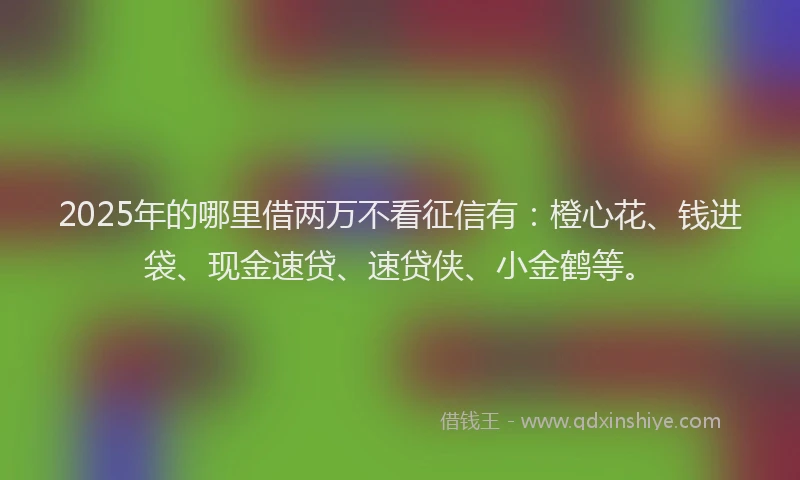 2025年的哪里借两万不看征信有：橙心花、钱进袋、现金速贷、速贷侠、小金鹤等。