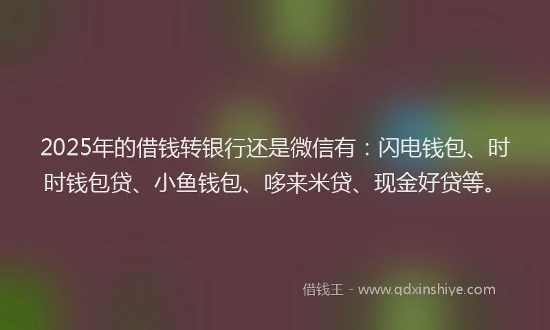 2025年的借钱转银行还是微信有：闪电钱包、时时钱包贷、小鱼钱包、哆来米贷、现金好贷等。