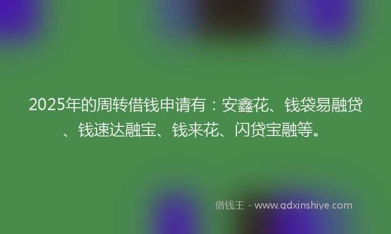 2025年的周转借钱申请有：安鑫花、钱袋易融贷、钱速达融宝、钱来花、闪贷宝融等。