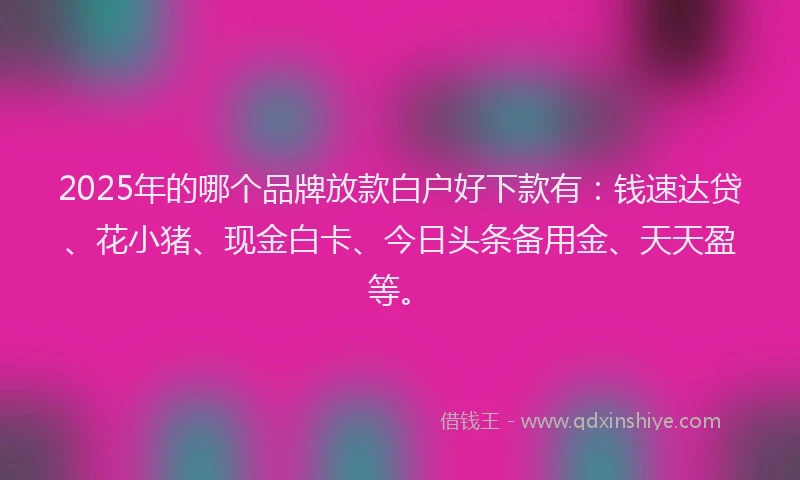 2025年的哪个品牌放款白户好下款有：钱速达贷、花小猪、现金白卡、今日头条备用金、天天盈等。