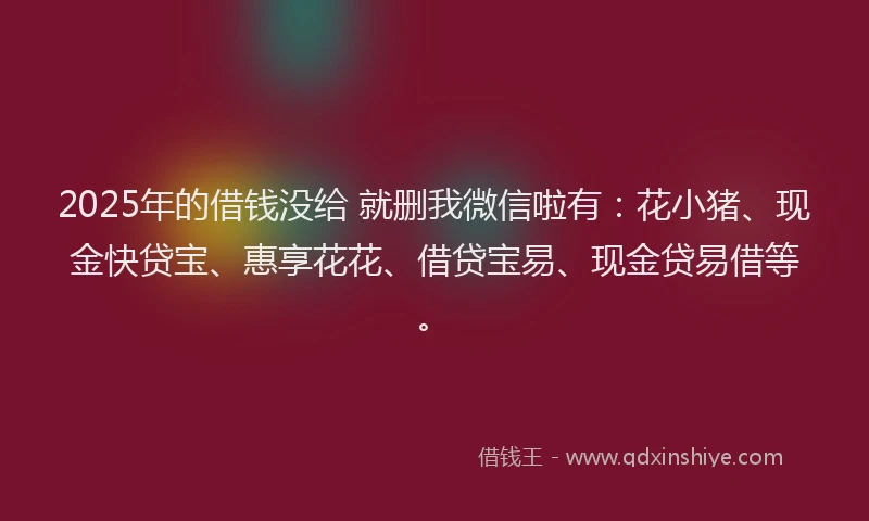 2025年的借钱没给 就删我微信啦有：花小猪、现金快贷宝、惠享花花、借贷宝易、现金贷易借等。