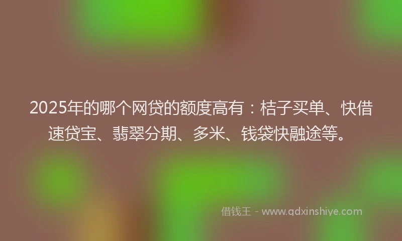 2025年的哪个网贷的额度高有：桔子买单、快借速贷宝、翡翠分期、多米、钱袋快融途等。
