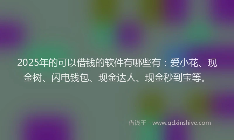 2025年的可以借钱的软件有哪些有：爱小花、现金树、闪电钱包、现金达人、现金秒到宝等。