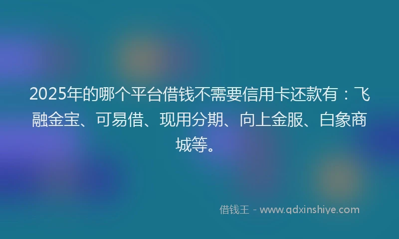 2025年的哪个平台借钱不需要信用卡还款有：飞融金宝、可易借、现用分期、向上金服、白象商城等。