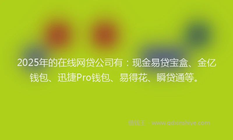 2025年的在线网贷公司有：现金易贷宝盒、金亿钱包、迅捷Pro钱包、易得花、瞬贷通等。