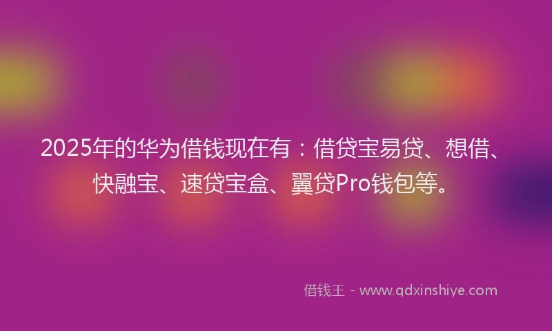 2025年的华为借钱现在有：借贷宝易贷、想借、快融宝、速贷宝盒、翼贷Pro钱包等。