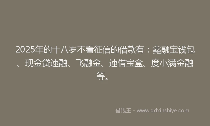 2025年的十八岁不看征信的借款有：鑫融宝钱包、现金贷速融、飞融金、速借宝盒、度小满金融等。