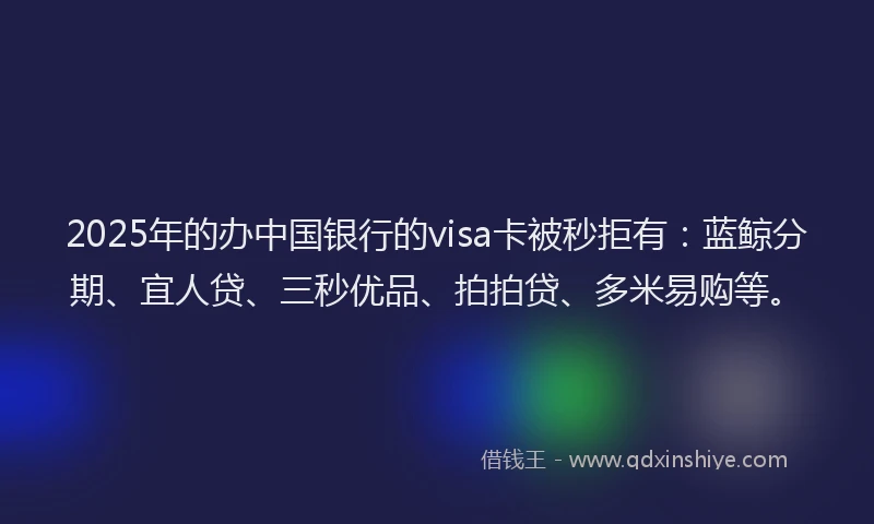 2025年的办中国银行的visa卡被秒拒有：蓝鲸分期、宜人贷、三秒优品、拍拍贷、多米易购等。