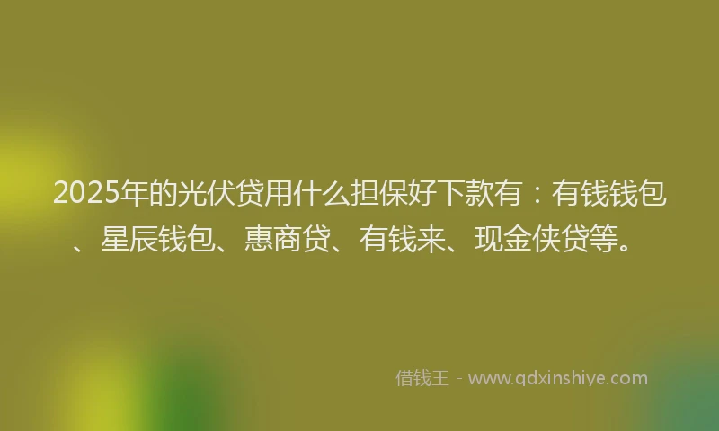 2025年的光伏贷用什么担保好下款有：有钱钱包、星辰钱包、惠商贷、有钱来、现金侠贷等。
