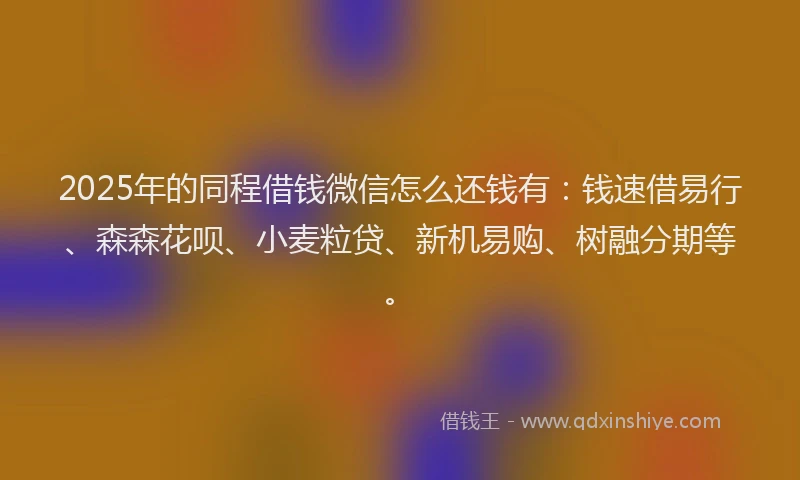 2025年的同程借钱微信怎么还钱有：钱速借易行、森森花呗、小麦粒贷、新机易购、树融分期等。