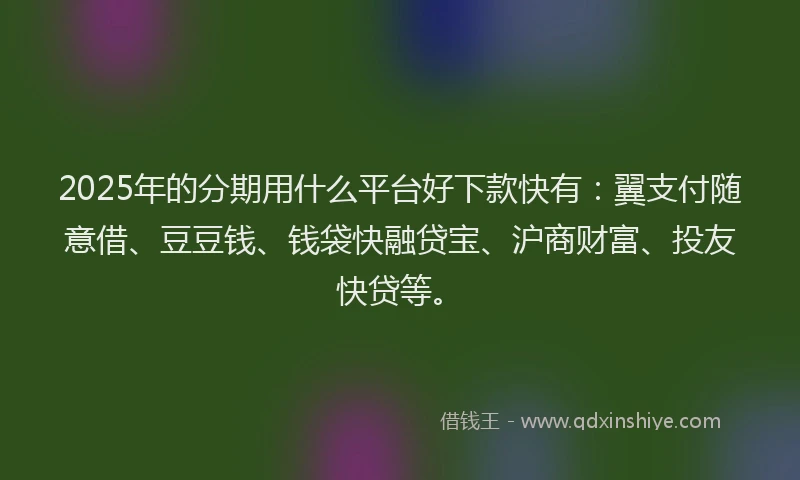 2025年的分期用什么平台好下款快有：翼支付随意借、豆豆钱、钱袋快融贷宝、沪商财富、投友快贷等。
