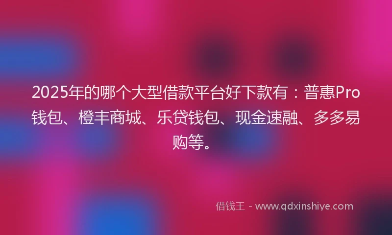 2025年的哪个大型借款平台好下款有：普惠Pro钱包、橙丰商城、乐贷钱包、现金速融、多多易购等。