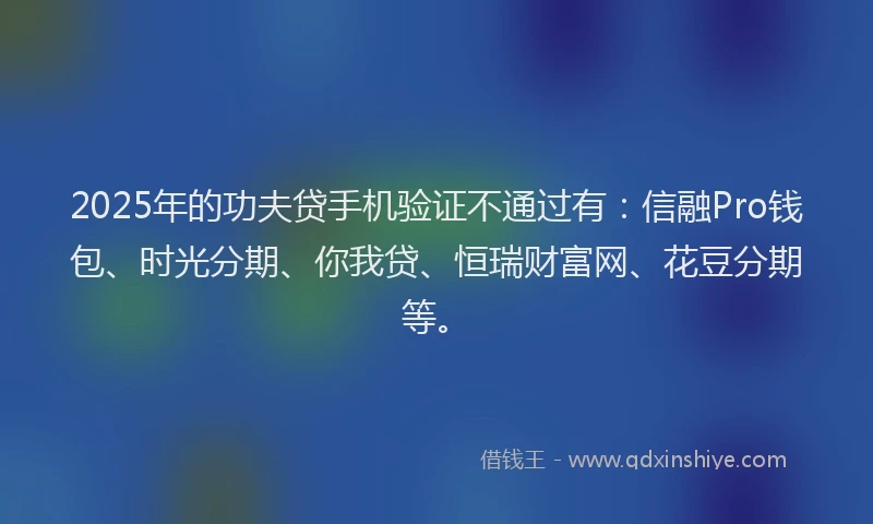2025年的功夫贷手机验证不通过有：信融Pro钱包、时光分期、你我贷、恒瑞财富网、花豆分期等。