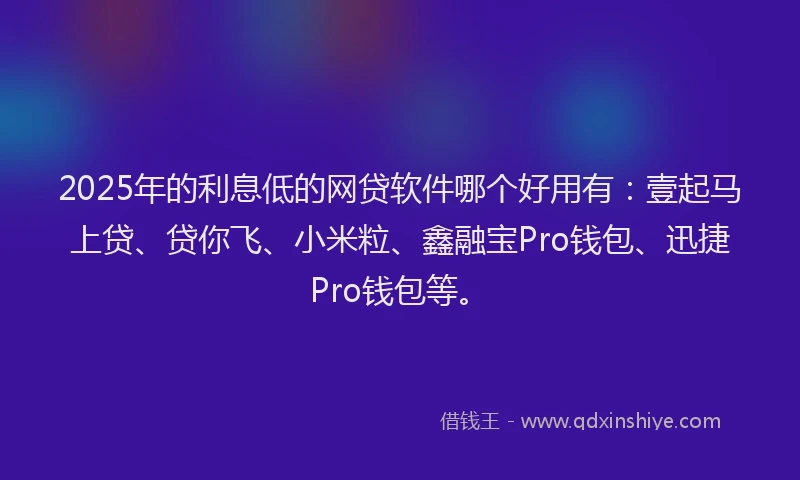 2025年的利息低的网贷软件哪个好用有：壹起马上贷、贷你飞、小米粒、鑫融宝Pro钱包、迅捷Pro钱包等。